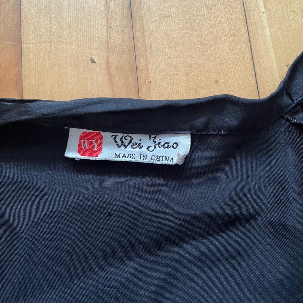 Wei Jiao Black Satin Dragon Embroidered Kimono Robe